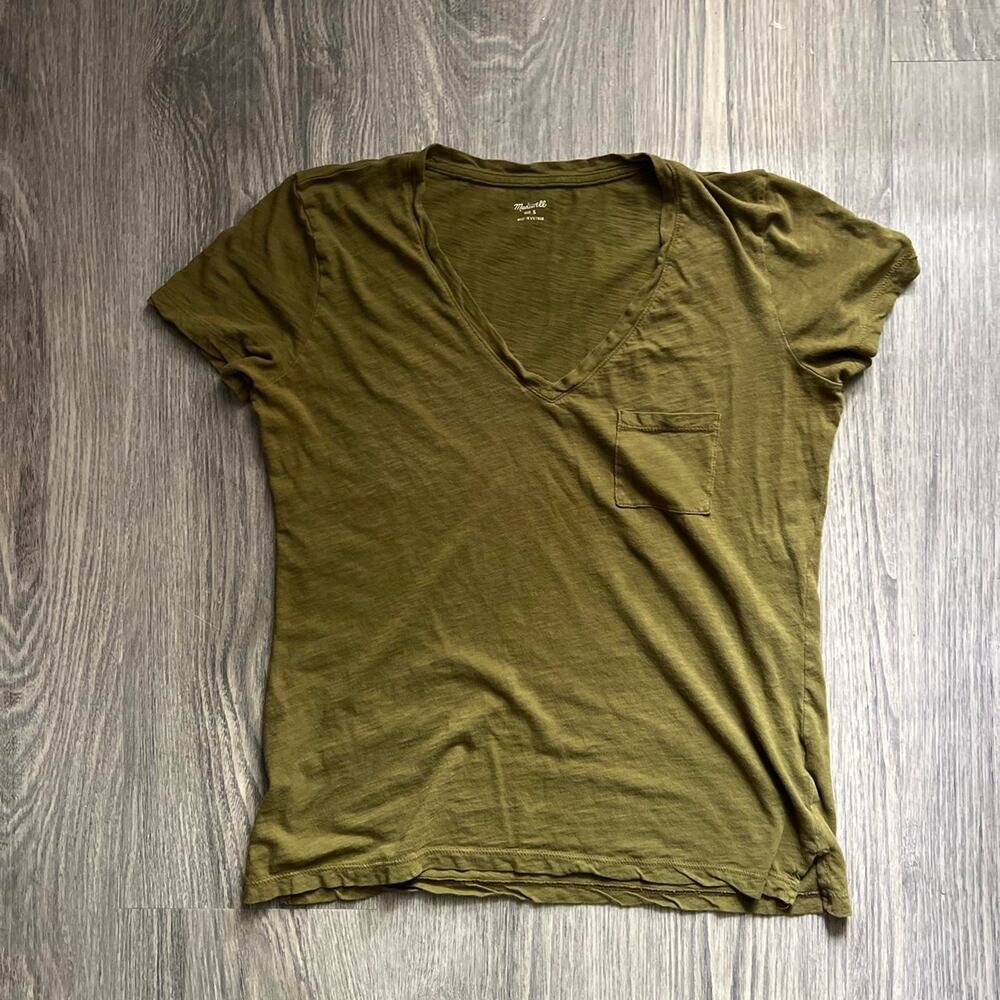 Madewell Olive Green Cotton V neck Tee shirt Small